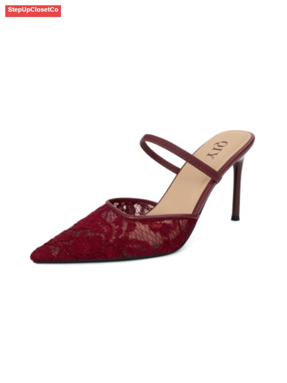 Pointed Toe Slingback Stiletto Heels Lace Mules Women's Pumps 3.9 Inch